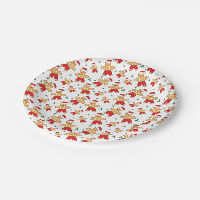 Christmas Season Gingerbread man and Mistletoe Paper Plate (Angled)
