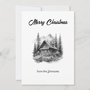 Christmas Season Holiday Mountain Cabin Lake Trees Card
