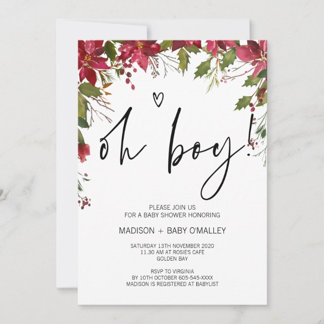 Christmas Season Oh Boy Baby Shower Party Invitation (Front)