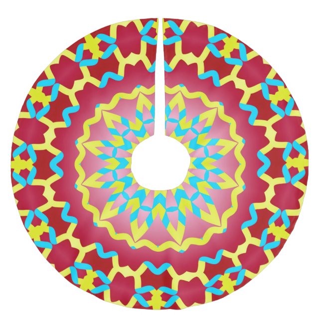 Christmas season red yellow teal classic pattern   brushed polyester tree skirt (Front)