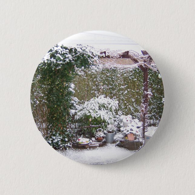 Christmas Season, Snow in the garden 2 Inch Round Button (Front)