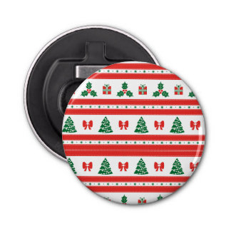 Christmas Season Trees and Bows Pattern Bottle Opener