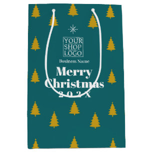 Christmas Season Trees Business Logo Teal Medium Gift Bag