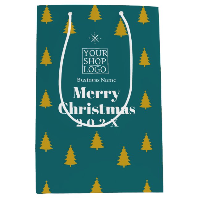 Christmas Season Trees Business Logo Teal Medium Gift Bag (Front)