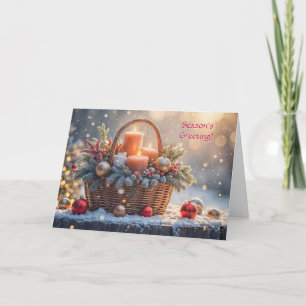 Christmas Seasons Greetings Basket of Ornaments Card