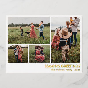Christmas Season's Greetings Family Photo Foil Holiday Postcard