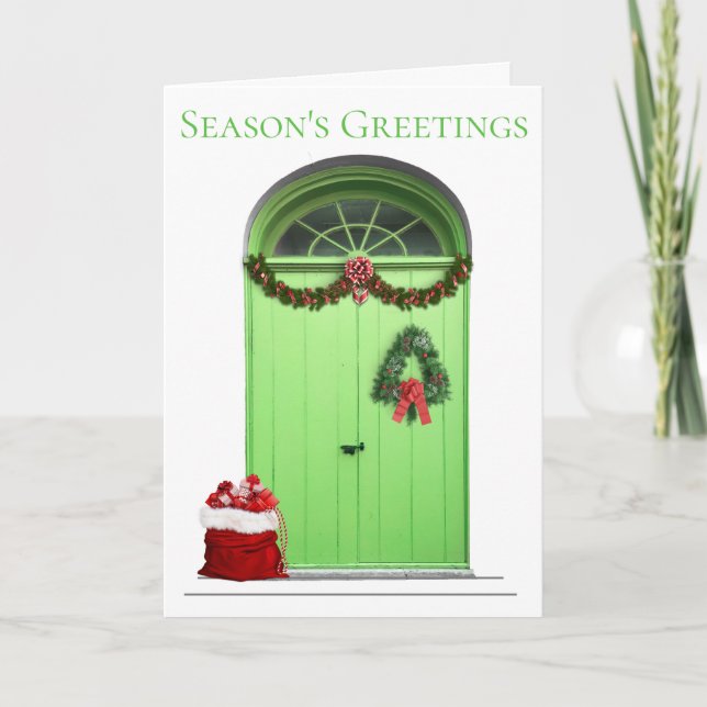 Christmas Season's Greetings Green Door Template (Front)
