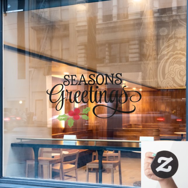 Christmas Seasons Greetings Holly Business Window Cling (Cafe Window)