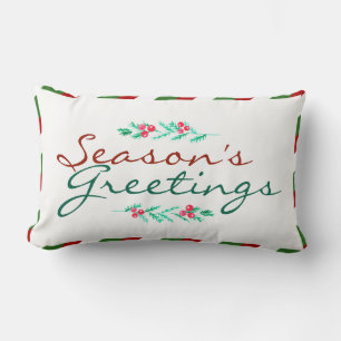 Christmas Season's Greetings Pine & Berries Lumbar Pillow