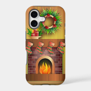 Christmas Seasons Greetings Stockings Fireplace