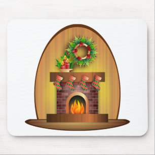 Christmas Seasons Greetings Stockings Fireplace Mouse Pad