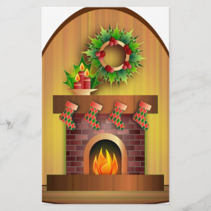 Christmas Seasons Greetings Stockings Fireplace Stationery