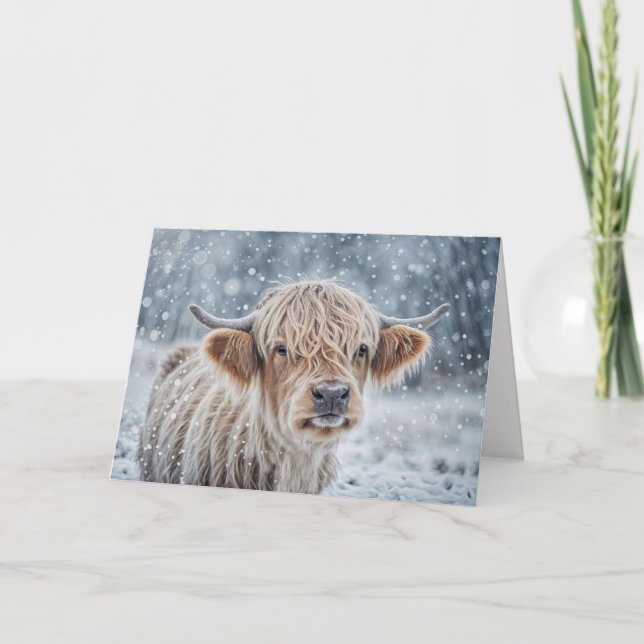Christmas Seasons Greetings with Cute Highland  Card (Front)