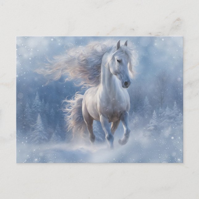 Christmas Seasons Greetings with Horse in Snow  Holiday Postcard (Front)