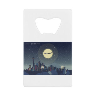 Christmas Seattle Skyline Credit Card Bottle Opener