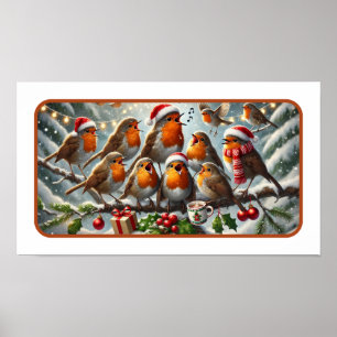 Christmas Serenade of American Robins Poster