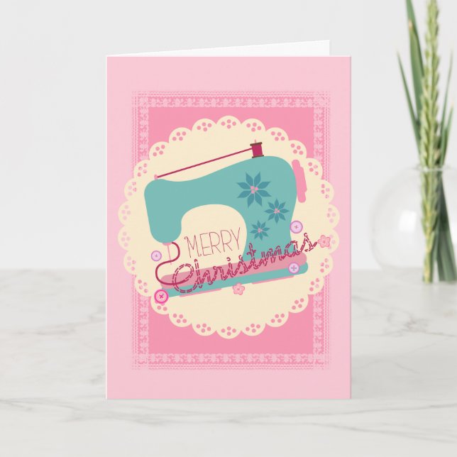 Christmas sewing machine stitching handmade gifts holiday card (Front)