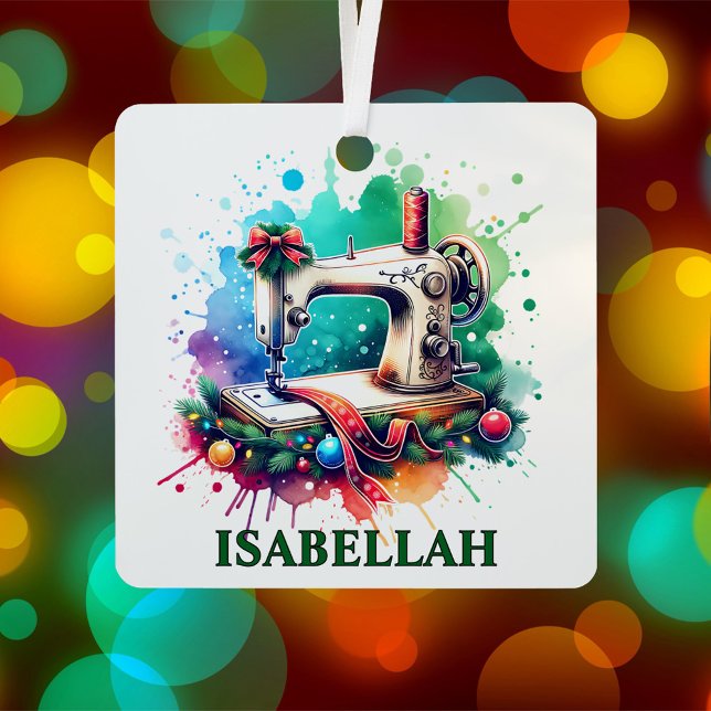 Christmas Sewing Machine with Personalized Name Metal Ornament (Creator Uploaded)