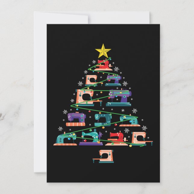 Christmas Sewing Machine Xmas Tree Quilter Gift Holiday Card (Front)