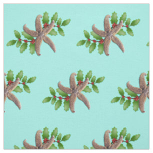 Christmas Sewing Starfish and Holly Pattern Fabric