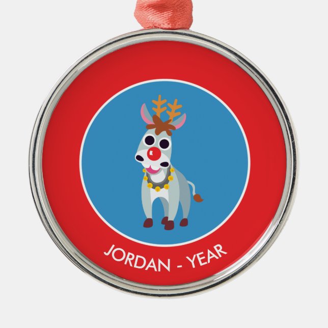 Christmas Shane the Donkey Metal Ornament (Front)