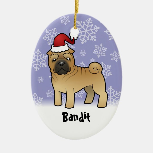 Christmas Shar Pei (add your pets name) Ceramic Ornament (Front)