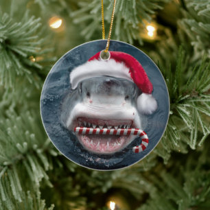 Christmas Shark Ceramic Ornament