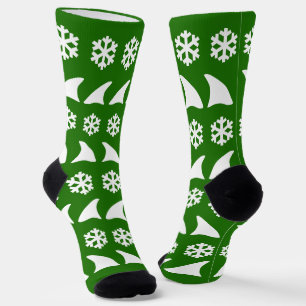 Christmas Shark Fins and Snowflakes Festive Green Socks