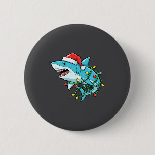 Christmas Shark Santa Hat Wrapped In Lights Funny  2 Inch Round Button