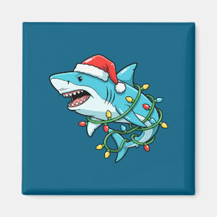 Christmas Shark Santa Hat Wrapped In Lights Funny  Magnet