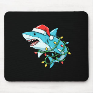 Christmas Shark Santa Hat Wrapped In Lights Funny  Mouse Pad