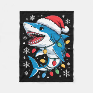 Christmas Shark Santa Hat Wrapped Lights Holiday S Fleece Blanket