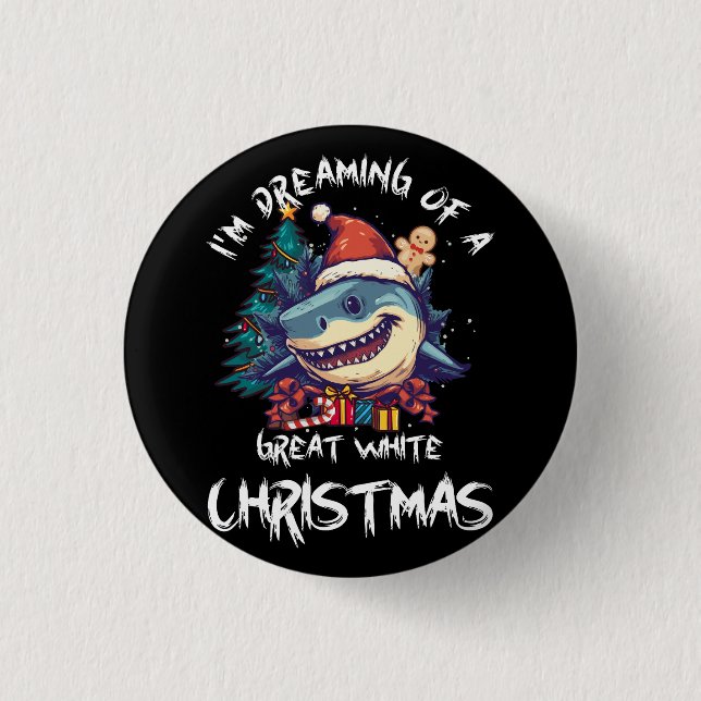 Christmas Shark Santa Hat Xmas Santa Jaws Funny Sh 1 Inch Round Button (Front)