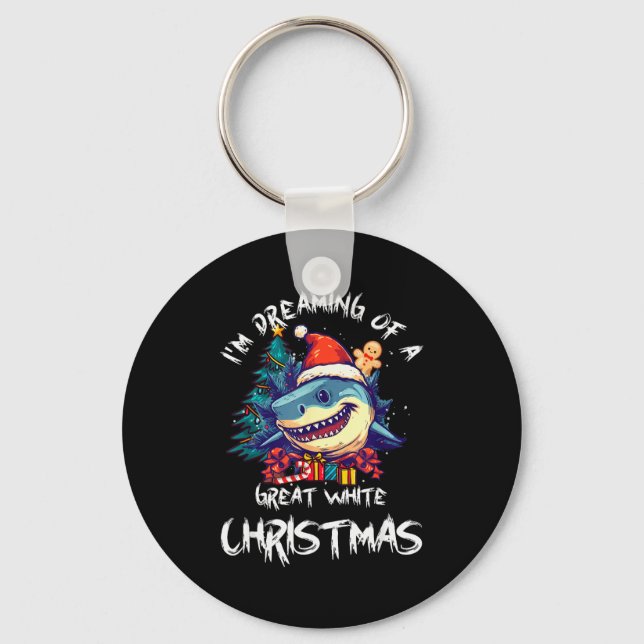 Christmas Shark Santa Hat Xmas Santa Jaws Funny Sh Keychain (Front)