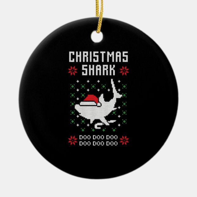 Christmas Shark Ugly Christmas Ceramic Ornament (Front)