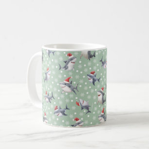 Christmas Sharks & Snowflakes on Light Green Coffee Mug