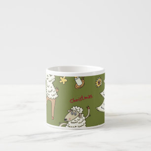 Christmas Sheep: Animal Vintage Illustration. Espresso Cup