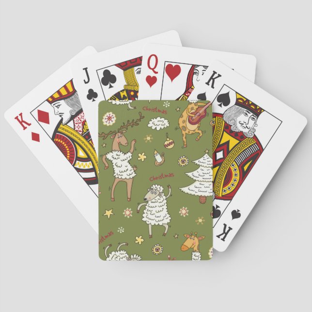 Christmas Sheep: Animal Vintage Illustration. Playing Cards (Back)