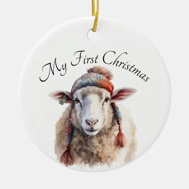 Christmas Sheep Ceramic Ornament (Front)