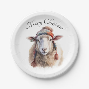 Christmas Sheep, customizable Paper Plate