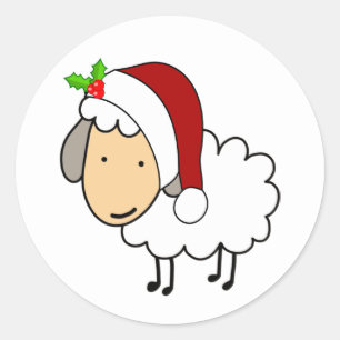 Christmas Sheep Wearing A Santa Hat Classic Round Sticker