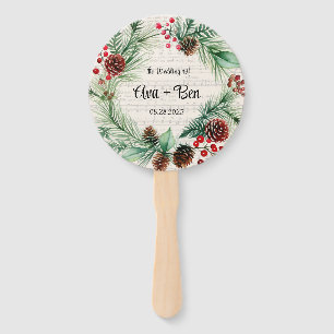Christmas Sheet Music Red Berry Wreath Wedding Hand Fan