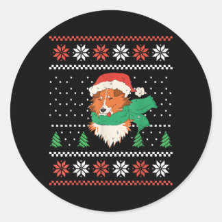Christmas Sheltie Dog With Santa Hat Cute Xmas Classic Round Sticker