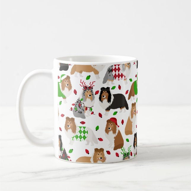 Christmas Sheltie Shetland Sheepdog Coffee Mug (Left)