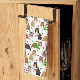 Christmas Sheltie Shetland Sheepdog Kitchen Towel