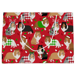 Christmas Sheltie Shetland Sheepdog Large Gift Bag