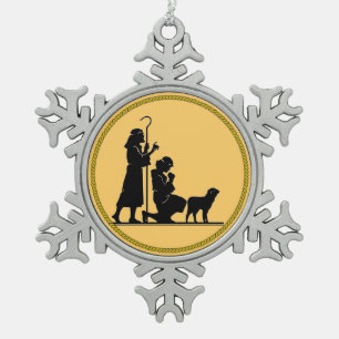 Christmas Shepherds Silhouette Snowflake Pewter Christmas Ornament