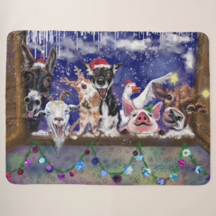 Christmas Sherpa Blanket Funny Farm Animal Party