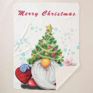 Christmas Sherpa Blanket Gnome with Gift