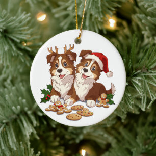 Christmas Shetland Sheepdogs Ceramic Ornament